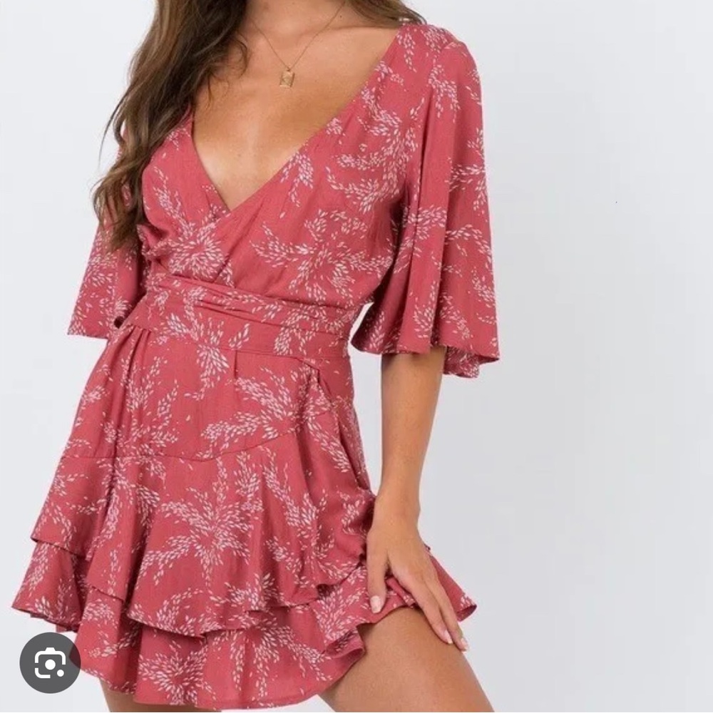 Princess polly red wrap romper mini dress!
